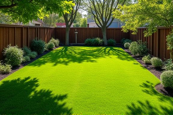 The same backyard, now clear of leaves and looking tidy.
